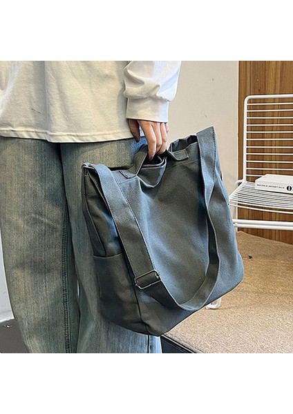 Gri Rahat Kanvas Çanta Shopper Basit Üniversite Öğrenci Kitap Büyük Kapasiteli Omuz Çantası Kadınlar Için Crossbody Çanta Çanta Tote Çanta (Yurt Dışından) fiyatları