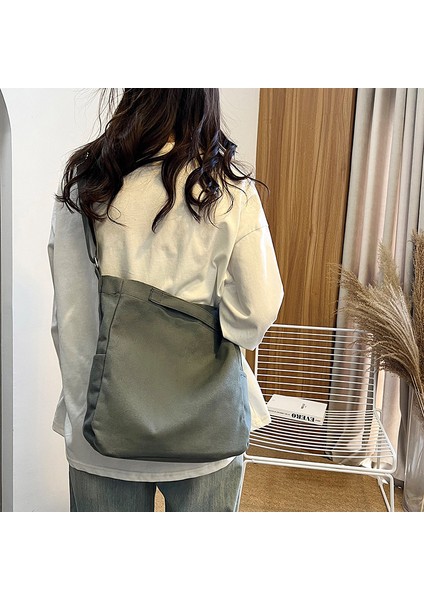 Gri Rahat Kanvas Çanta Shopper Basit Üniversite Öğrenci Kitap Büyük Kapasiteli Omuz Çantası Kadınlar Için Crossbody Çanta Çanta Tote Çanta (Yurt Dışından) modelleri