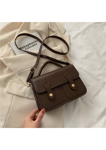 Koyu Kahverengi Yeni Moda Pu Çapraz Çapraz Çanta Basit Kadın Omuz Çantası Düz Renk Çanta Kadın Postacı Çantası Bayanlar Crossbody Çanta (Yurt Dışından)