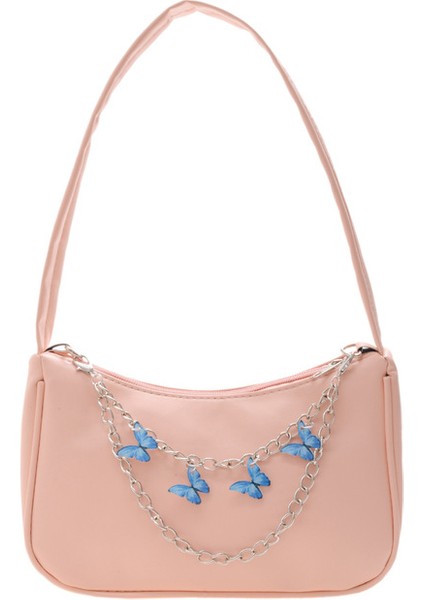 Pembe Yeni Lüks Tasarımcı Kadın Çanta 2023 Trend Koltukaltı Çanta Şeker Renk Kelebek Zincir Çanta Kadın Omuz Çantası Bayanlar Shopper (Yurt Dışından)