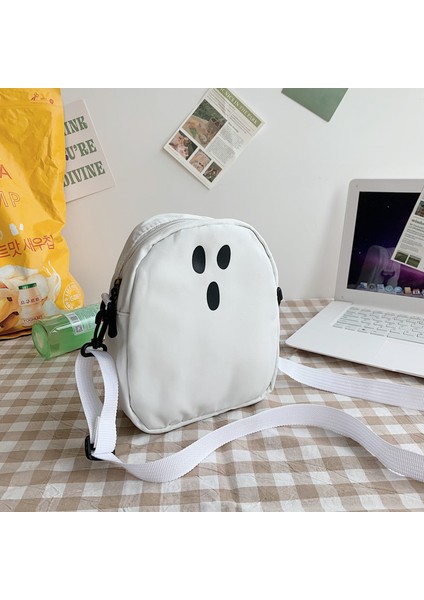 2 Beyaz Basit Güzel Kadın Crossbody Çanta Sevimli Hayalet Baskı Kişilik Omuz Çantaları Çatışma Renkleri Moda Küçük Kapasiteli Kız Çantaları (Yurt Dışından)