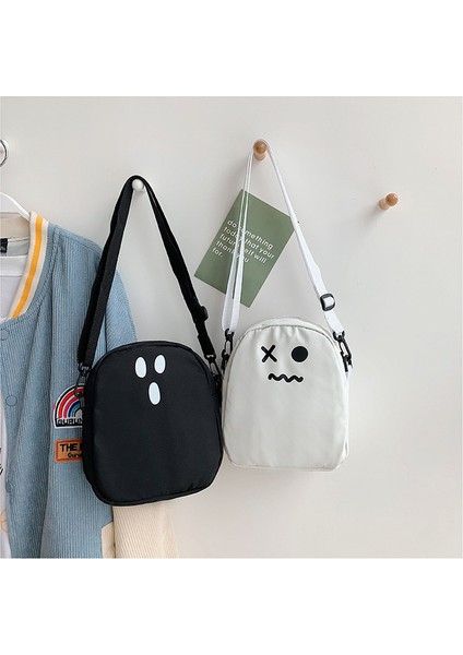2 Beyaz Basit Güzel Kadın Crossbody Çanta Sevimli Hayalet Baskı Kişilik Omuz Çantaları Çatışma Renkleri Moda Küçük Kapasiteli Kız Çantaları (Yurt Dışından)