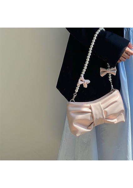 Beyaz Girly Inci Yay Sevimli Koltukaltı Çanta Peri Kadın Küçük Pembe Omuz Çantası Yumuşak Pu Deri Kadın Sedefli Debriyaj Çanta Çanta (Yurt Dışından) modelleri