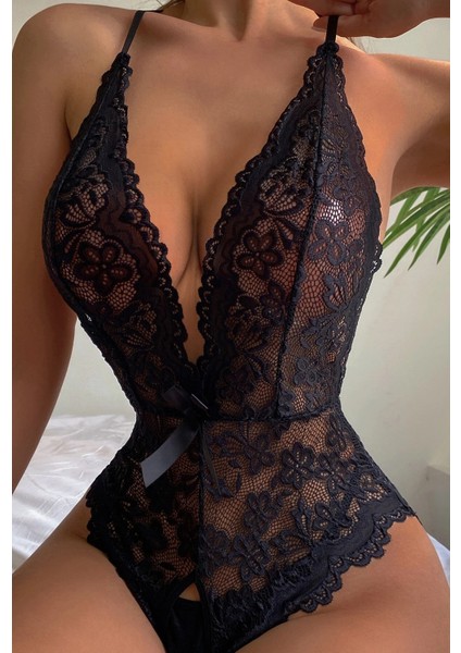 Kadın Bacak Arası Açık Dantel Tül Babydoll - Çapraz Askı Detaylı Şık Gecelik - Tek Parça İç Çamaşırı Bodysuit - 7300 fiyatları
