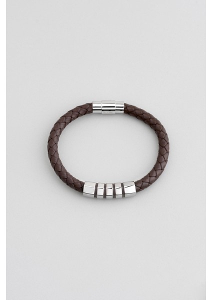 Style&Steel Kahverengi Vegan Deri Çelik Erkek Bileklik