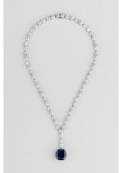 Okyanus Kalbi 18 Ayar Beyaz Altın Kaplama 42 cm Gümüş Gerdanlık