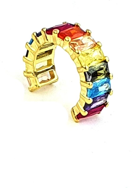 Renkli Zirkon Taşlı 925AYAR Gümüş Tarz Sıkıştırmalı Kıkırdak Earcuff Küpe fiyatları