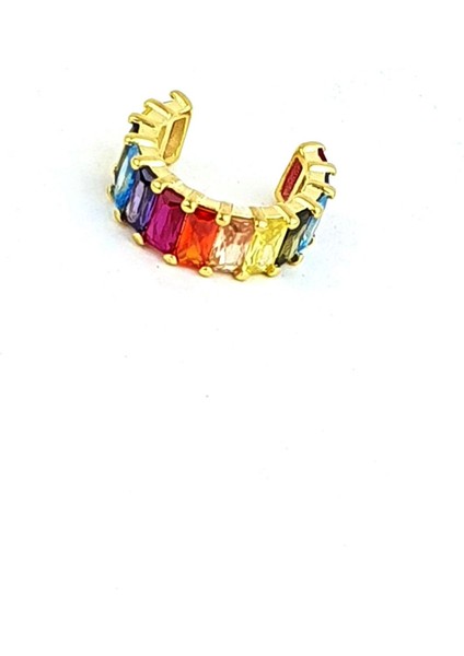 Renkli Zirkon Taşlı 925AYAR Gümüş Tarz Sıkıştırmalı Kıkırdak Earcuff Küpe modelleri