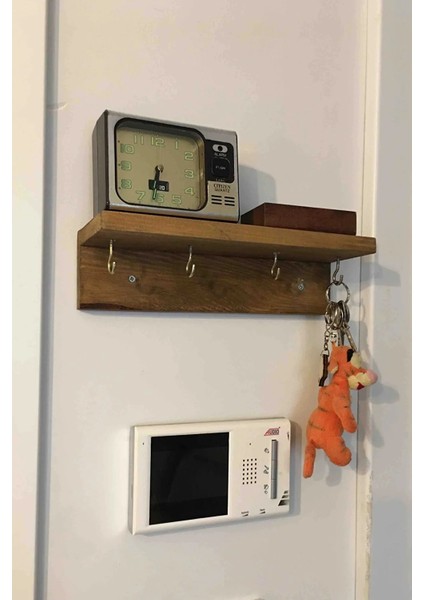 Anahtar Askısı, Ahşap Askılık, Anahtarlıklı Duvar Rafı, Dekoratif Kapı Süsü Anahtarlık