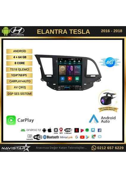 Hyundai Elantra Tesla 4gb + 64GB 2016-2018 Model Kablosuz Carpla fiyatları