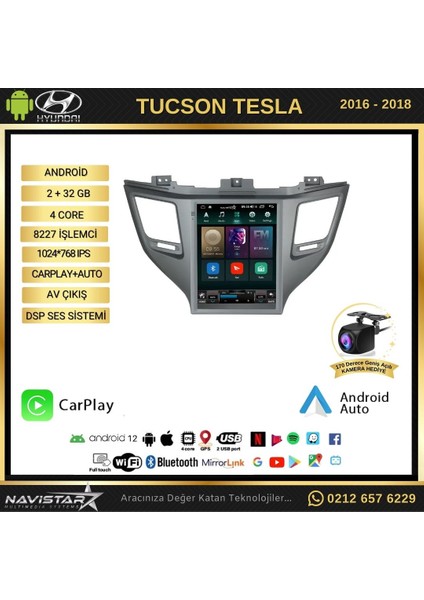 Hyundai Tucson Tesla 2016-2018 Model 2gb + 32GB Kablosuz Carplay