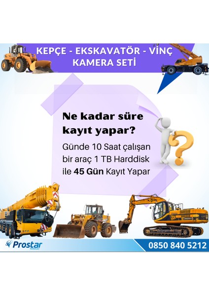 Uzaktan Izlemeli 4 Kameralı Ekskavatör Dozer Greyder Vinç Ke