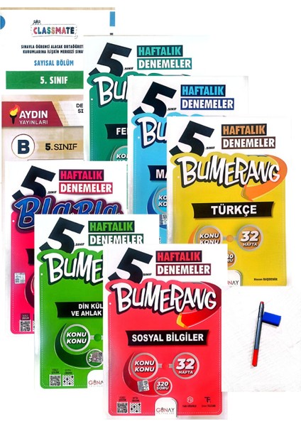 5.Sınıf Bumerang 6'lı Deneme Set-Yeni Baskı-(Aydın+Okyanus Yayınları Deneme+Faber Kalem+Silgi)