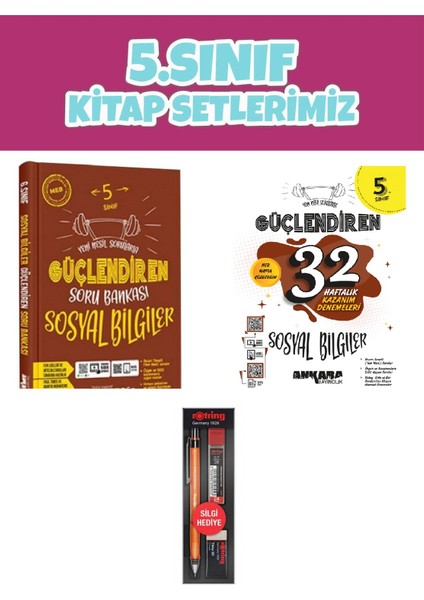 5.Sınıf Güçlendiren Sosyal Bilgiler Soru Bankası - 32 Haftalık Sosyal Bilgiler Kazanım Denemeleri