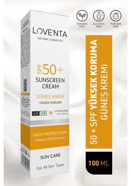 50+ Spf Yüksek Korumalı Güneş Kremi - Alkol, Paraben, Parfüm İçermez 100 ml