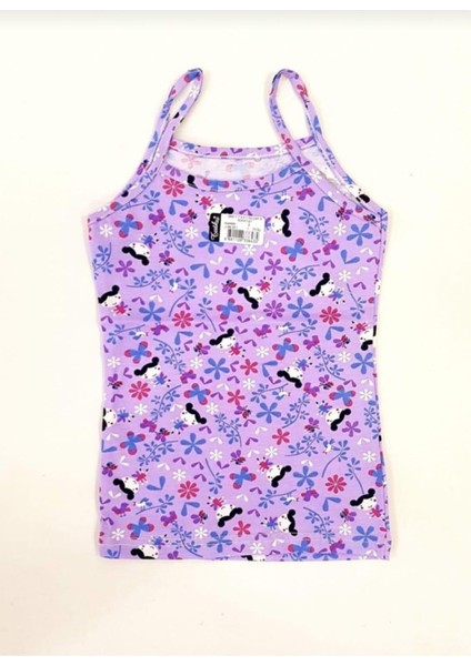 0850 Kız Çocuk Ip Askılı Desenli Atlet 6 Adet