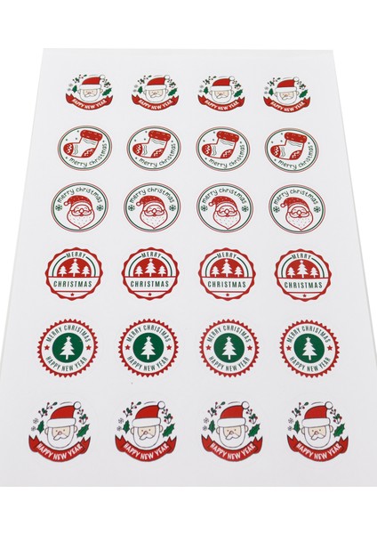 Yılbaşı Temalı Hediye Paketi Etiketi 4 cm Merry Christmas Karışık Baskılı Etiket 24 Adet