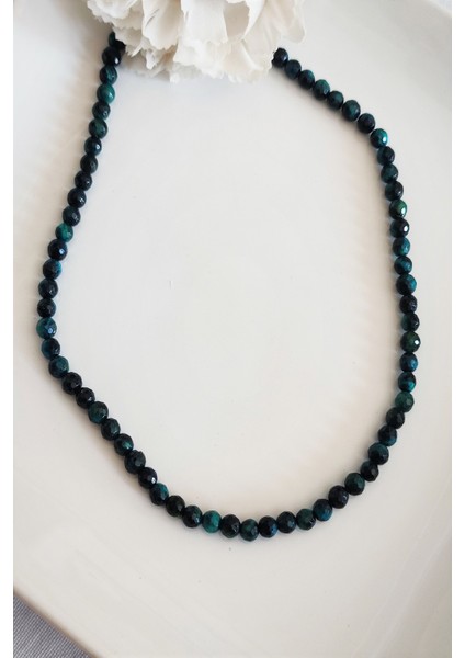 4 mm Faset Kesim Mavi Kaplangözü Doğal Taş Kolye