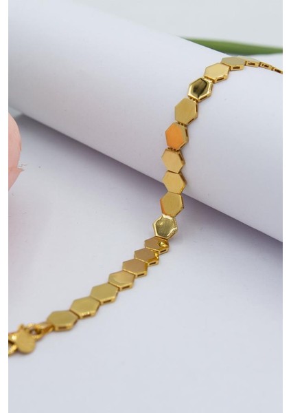 22 Ayar Altın Parlak Yüzey Altıgen Tasarım Kadın Bileklik fiyatları
