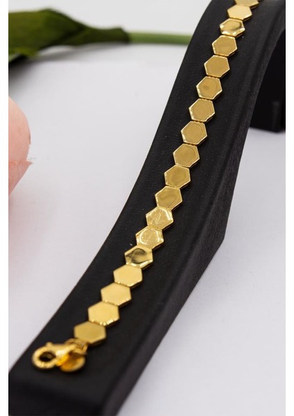 22 Ayar Altın Parlak Yüzey Altıgen Tasarım Kadın Bileklik modelleri