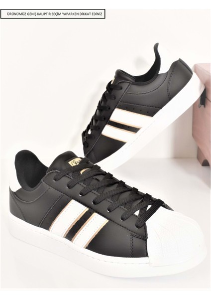 Konfores 1705-28787 Anatomik Tabanlı Süperstar Modeli Sneakers Ayakkabı - NKT01705-SIYAH Beyaz-40