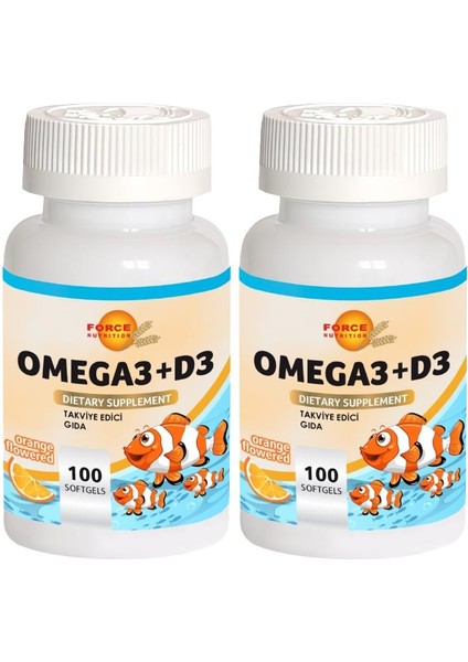 Omega 3 Balık Yağı Vitamin D3 Vitamini 2 x 100 Softgel Portakal Aromalı