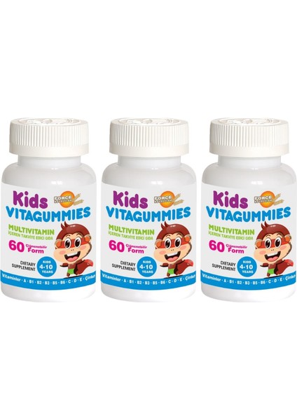 Kids Vitagummies 4-10 Yaş Çoçuk Multivitamin 3 x 60 Çignenebilir Form