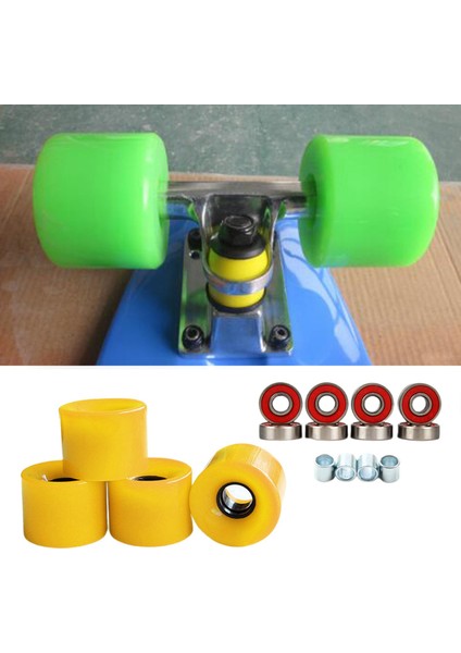 4x Pu Tekerlekler Rulmanları Longboard Kruvazörı Paten Ekipmanı Sarı (Yurt Dışından)