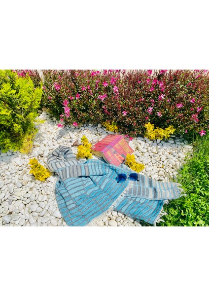 Taş Desen Organik Pamuk Peştemal Gri_ Mavi 180X80 fiyatları