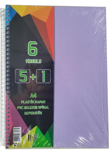 5+1 Ayraçlı Defter 6 Konulu 150 Yaprak 1 Adet 5 Kareli 1 Çizgili Spralli Plastik Kapak Seperatörlü