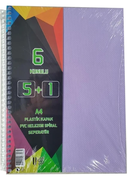 5+1 Ayraçlı Defter 6 Konulu 150 Yaprak 1 Adet 5 Kareli 1 Çizgili Spralli Plastik Kapak Seperatörlü