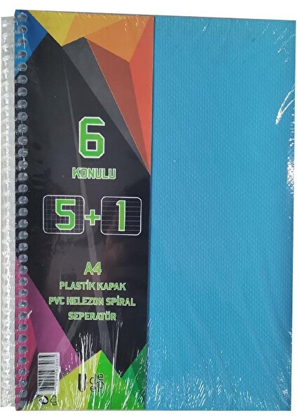 5+1 Ayraçlı Defter 6 Konulu 150 Yaprak 1 Adet 5 Kareli 1 Çizgili Spralli Plastik Kapak Seperatörlü