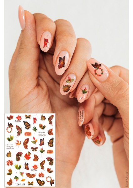 BP Tattoo Autumn Renkli Kelebek Figürleri Nail Sticker - Tırnak Dövme