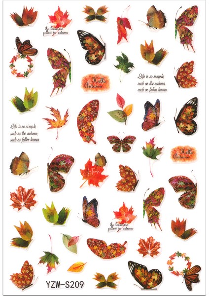 BP Tattoo Autumn Renkli Kelebek Figürleri Nail Sticker - Tırnak Dövme