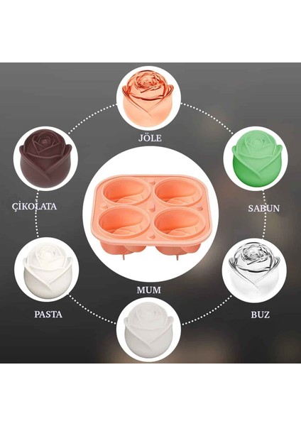 Iles Gurme Gül Buz Kalıbı, Kapaklı, Silikon, Çok Amaçlı Büyük Boy fırsatları