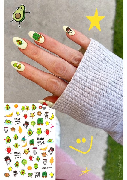 BP Tattoo Tatlış Avokado Renkli Nail Art Tırnak Sticker - Tırnak Dövmesi