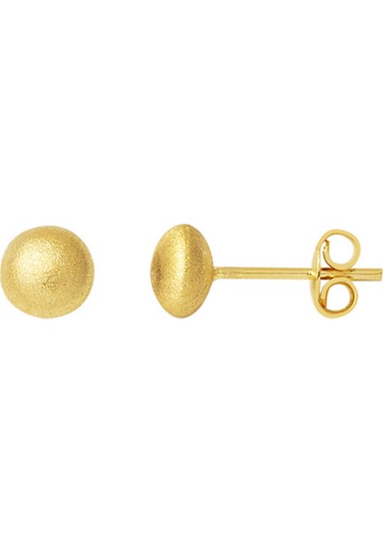 Parıltı Kumlu 14 Ayar Yassı Top Altın Küpe 6 Mm.