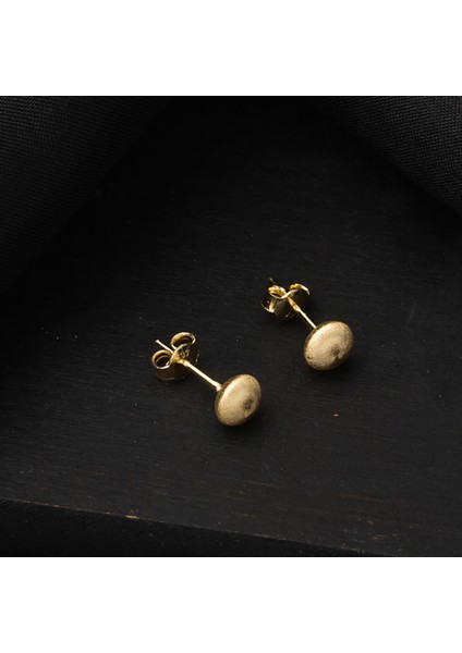 Parıltı Kumlu 14 Ayar Yassı Top Altın Küpe 6 Mm.