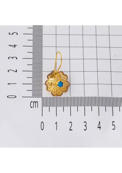 14 Ayar Firuze Taşlı Altın Gül Küpe