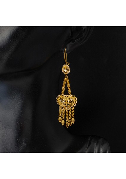 14 Ayar Sallantılı Hint Işi Altın Küpe