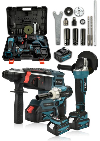 Assur Plus 21V 2.0Ah 3 Lü Set Şarjlı Matkap Hilti 2-26mm 450Nm Torklu Vidalama Somun Sıkma Şarjlı Taşlama 125mm