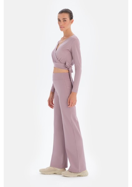 Lila Kadın Baglama Detaylı Yoga Üstü modelleri