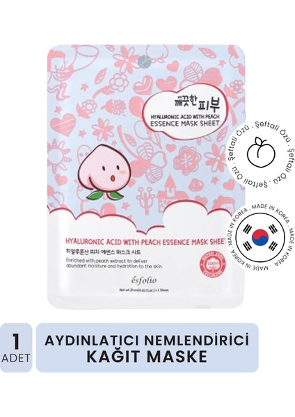 Hyalüronik Asit ve Şeftali Ile Nemlendirici, Aydınlatıcı Kağıt Maske Esfolio Mask