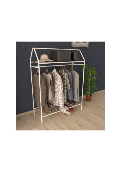 Home Hanger Beyaz Konfeksiyon Askısı Raflı Butik Askı Konsept Askılık