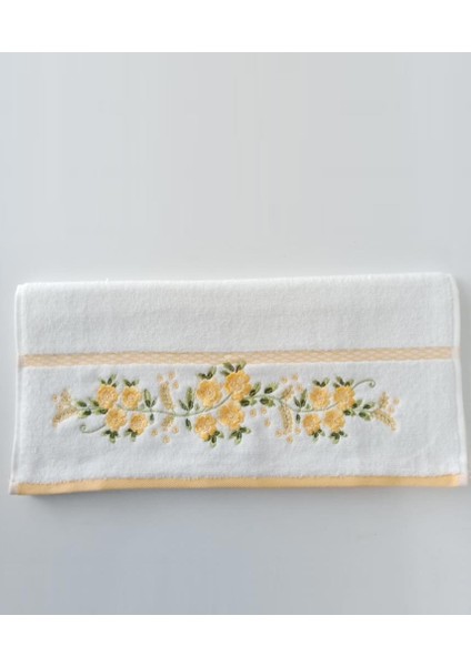 Azalea 50*90 cm Nakişlı Havlu Beyaz-Sarı