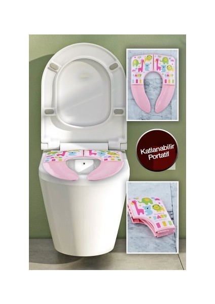 Katlanabilir Portatif Kolay Taşınabilir Çocuk Klozet Kapağı Adaptörü Pembe