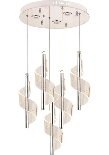 P7077-4+1 5li Krom Sarkıt LED Avize(Beyaz Işık -Sarı Işık - Gün Işığı)