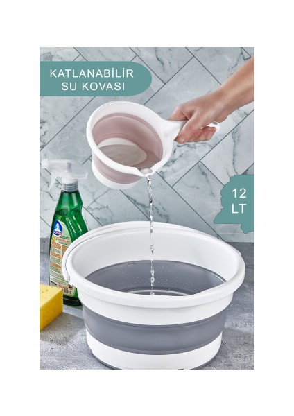 Katlanır Silikon Su Kovası Banyo Temizlik Kovası 12 Litre /cn.h.3