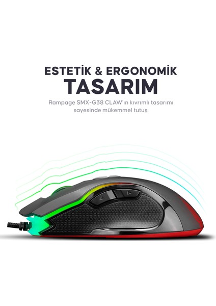 SMX-G38 Claw USB 8 Makro Tuşlu 7200DPI Rgb Ledli Oyuncu Mouse