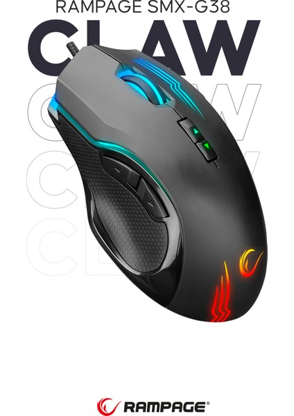 SMX-G38 Claw USB 8 Makro Tuşlu 7200DPI Rgb Ledli Oyuncu Mouse